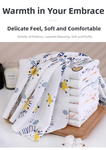 Detail of soft breathable cotton baby swaddle blanket with lion and star prints
