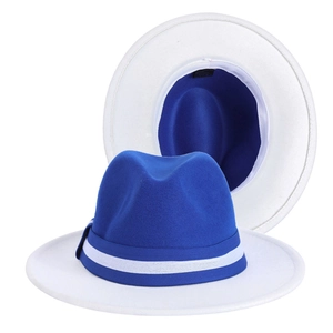 Bicolor Contrast Color Block Woolen Felt Fedora Hat Wide Brim British Jazz Style Party Wedding Prom Unisex Fashion