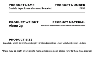 Detailed size chart and specifications for double-layer titanium steel bracelet with zircon