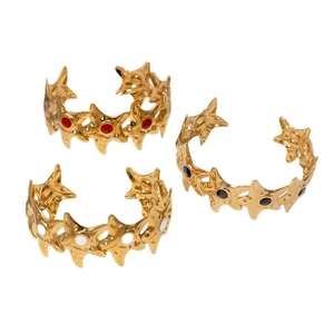 Set of three 18k gold plated stainless steel open star bangles with colorful enamel