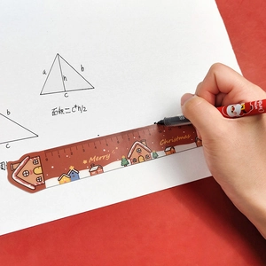 Christmas 15cm magnetic ruler set featuring gingerbread house and Santa Claus stationery