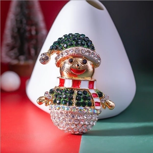Christmas snowman brooch with colorful crystals and gold-plated alloy finish