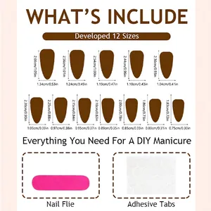 Sizing chart for press-on nails including 12 sizes with file and adhesive tabs
