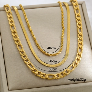 Gold stainless steel chain necklace set with 40, 50, and 60cm lengths weighing 32g