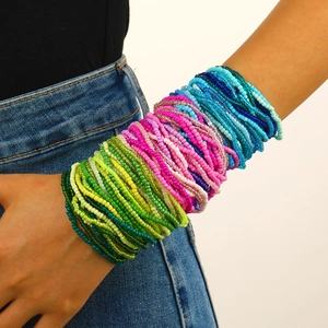 Bohemian Multi Layer Beaded Bracelets Colorful Seed Beads Elastic Resin Glass Handmade Jewelry For Women