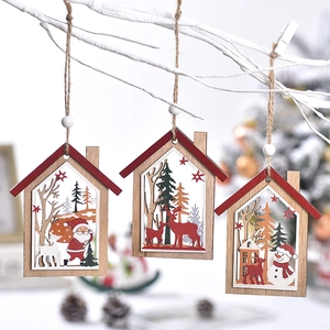 Ornements De Maison De Noël En Bois Découpés Au Laser Père Noël Bonhomme De Neige Renne Pendentif Pour Arbre De Fête