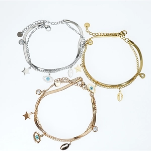 Evil Eye Star Shell Zircon Charm Bracelet Titanium Steel Double Layer Snake Chain Bohemian Jewelry For Women