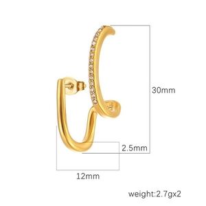 18K gold plated stainless steel hoop earrings with crystals measuring 30mm height