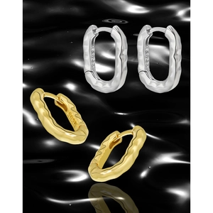 S925 sterling silver U-shaped hoop earrings with hammered texture in gold and silver