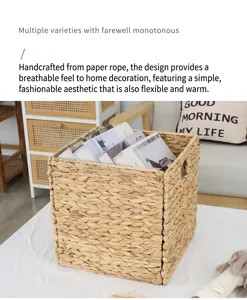 Close-up of hand-woven paper rope storage basket featuring detailed natural textures