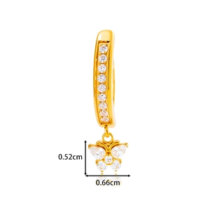 Piercing de nombril papillon en titane avec pendentif zircone et mesures de taille