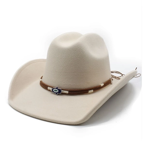 Klassischer cremefarbener Western-Cowboyhut aus Wollfilz mit dekorativem Evil-Eye-Band