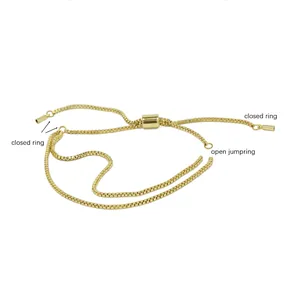 Adjustable 18k gold plated box chain necklace with slide clasp and open jump rings
