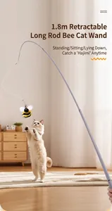 Detailed view of the 1.8m retractable rod with a cute bee toy during cat playtime