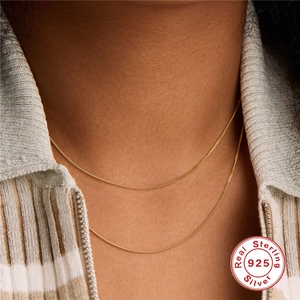 Classic minimalist S925 sterling silver adjustable gold thin chain necklace for women