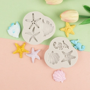 Marine theme silicone fondant molds featuring starfish, seahorses and shells for cakes