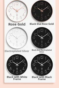 Modern 12-inch wall clock display showing various color frames and dial combinations