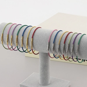 Colorful 2mm stainless steel wire cord bracelets with gold and silver snap clasps