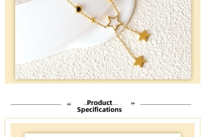 Detail of gold titanium steel anklet with shell star pendant and black zircon bead