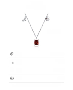 Detailed specs of S925 silver necklace with 7x9mm red stone and adjustable chain