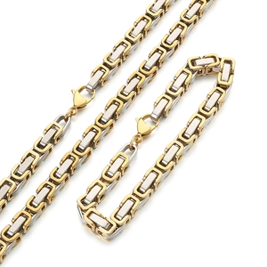 Byzantine chain jewelry set with necklace and bracelet in gold and silver stainless steel