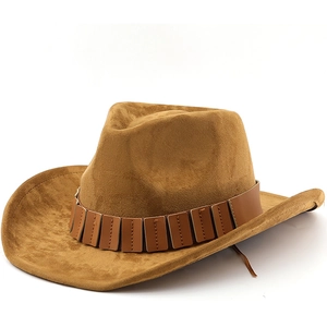 Vintage Western Cowboy Hut Für Damen Herren Wildlederimitat Breite Krempe Fedora Jazz Hut Mit Ledergürtel Outdoor Sonnenschutz