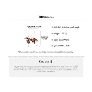 Detail specifications of leopard acrylic petal earrings with pearls and dimensions