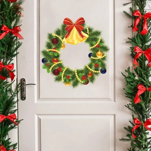 Christmas Wreath Wall Stickers PVC Self Adhesive Removable Festive Snowflake Bell Bow Window Door Home Decor