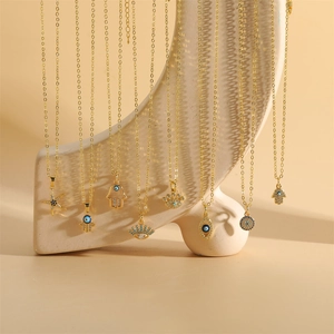 Evil Eye Hamsa Hand Seestern Anhänger Halskette Kupfer Zirkon Emaille Bohemian Mode Schmuck Für Damen