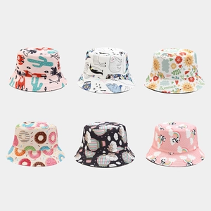Cartoon Print Bucket Hat Reversible Sun Protection Polyester Fisherman Cap Summer Outdoor Travel Lightweight