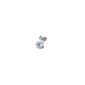 Detailed close-up of a silver titanium steel stud earring with a four-claw set clear zircon