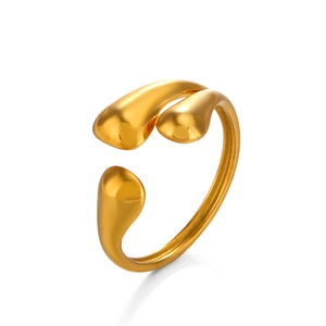 Polished gold teardrop open ring in stainless steel for women with a minimalist design