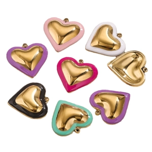 Colorful enamel heart pendants in gold stainless steel for DIY jewelry making