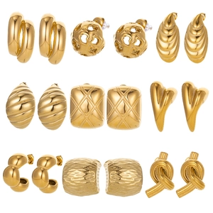 Vintage Irregular Texture Stud Earrings For Women Titanium Steel Gold Plated Minimalist Geometric Metallic Earrings Jewelry Gift