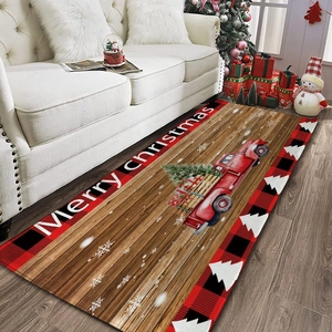 Classic Christmas runner rug featuring a vintage red truck and Merry Christmas text decor