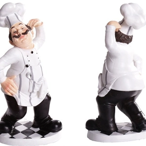 Creative resin chef figurine home decor ornament with black and white checkered base
