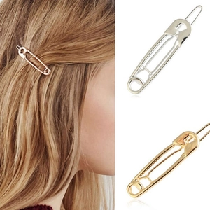 Minimalist Alloy Safety Pin Shape Hair Clip Electroplated Shiny Metallic Hairpin For Women Fashion Styling