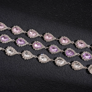 Luxury two-piece drop-shaped rhinestone necklace in pink and purple crystal