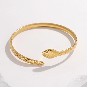 Snake Shape Stainless Steel Cuff Bracelet Adjustable Bangle Scale Texture Animal Style Fashion Jewelry For Women