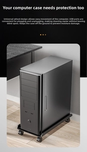 Detail of mobile CPU stand with caster wheels for easy computer chassis movement and airflow