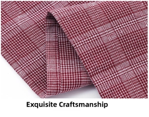 Detail of red and white checkered cotton apron fabric with fine stitching and hem