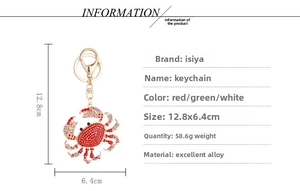 Detail view of colorful crab keychain with dimensions 12.8cm length and 58.6g weight