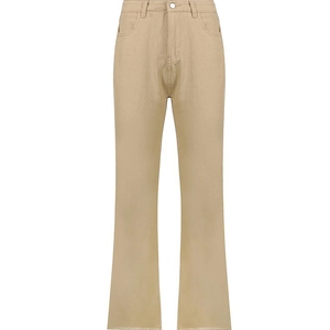 Women high waist straight leg khaki jeans in solid color with classic five pocket design