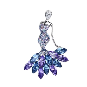 Elegant ballerina brooch with purple marquise-cut crystals and a silver-tone finish