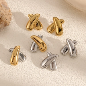 Minimalist X-shaped 18k gold plated stainless steel stud earrings set in various colors
