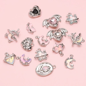 Alloy Glass Charms Pendants Butterfly Moon Star Heart Wings Tulip Shape Y2K Gothic DIY Jewelry Making Accessories For Girls