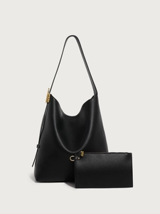 Große Hobo-Tasche aus schwarzem Leder mit passender kleiner Tasche und goldener Hardware