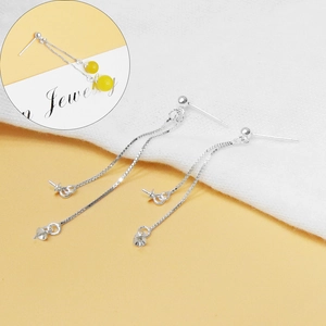 925 Sterling Silver Earring Post Ball Head With Double Box Chain Cup Peg Setting For Artificial Pearl Bead Jewelry Making DIY Accessories