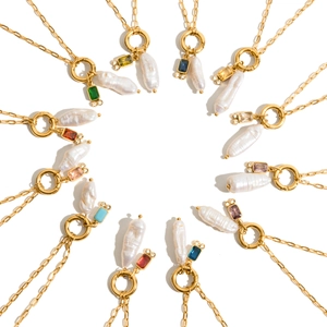 18K gold stainless steel necklaces featuring baroque pearls and colored gemstones