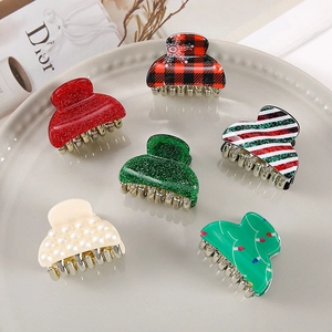 Mini Christmas Hair Claws Acrylic Resin Glitter Plaid Snowflake Pattern Holiday Party Accessories For Women Girls